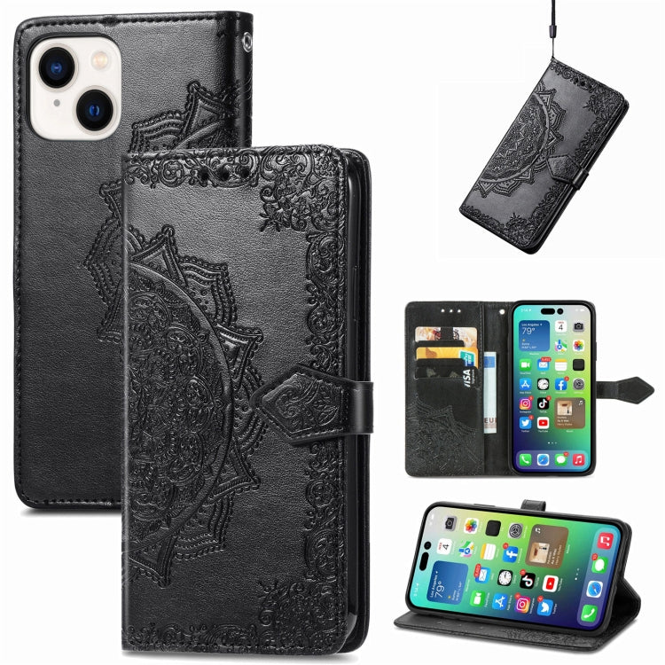 Mandala Flower Embossed Leather Phone Case, For iPhone 15 Pro, For iPhone 15 Plus, For iPhone 15