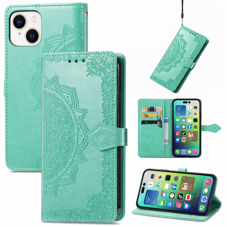 Mandala Flower Embossed Leather Phone Case, For iPhone 15 Pro, For iPhone 15 Plus, For iPhone 15