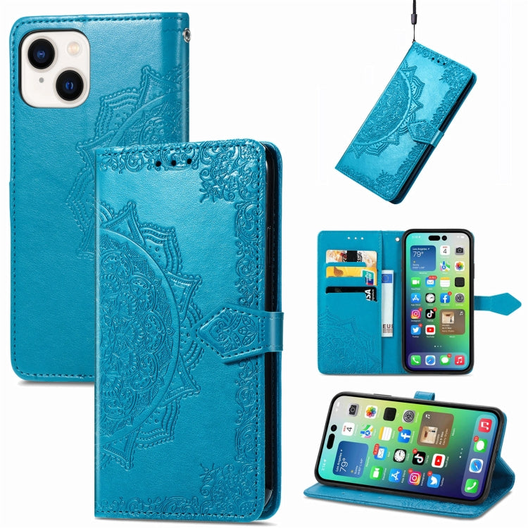 Mandala Flower Embossed Leather Phone Case, For iPhone 15 Pro, For iPhone 15 Plus, For iPhone 15