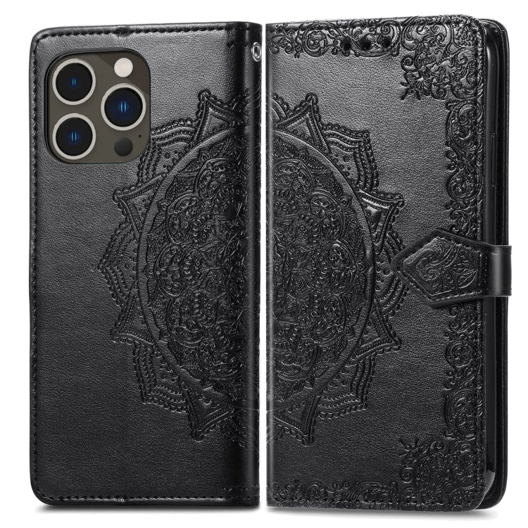 Mandala Flower Embossed Leather Phone Case, For iPhone 15 Pro, For iPhone 15 Plus, For iPhone 15