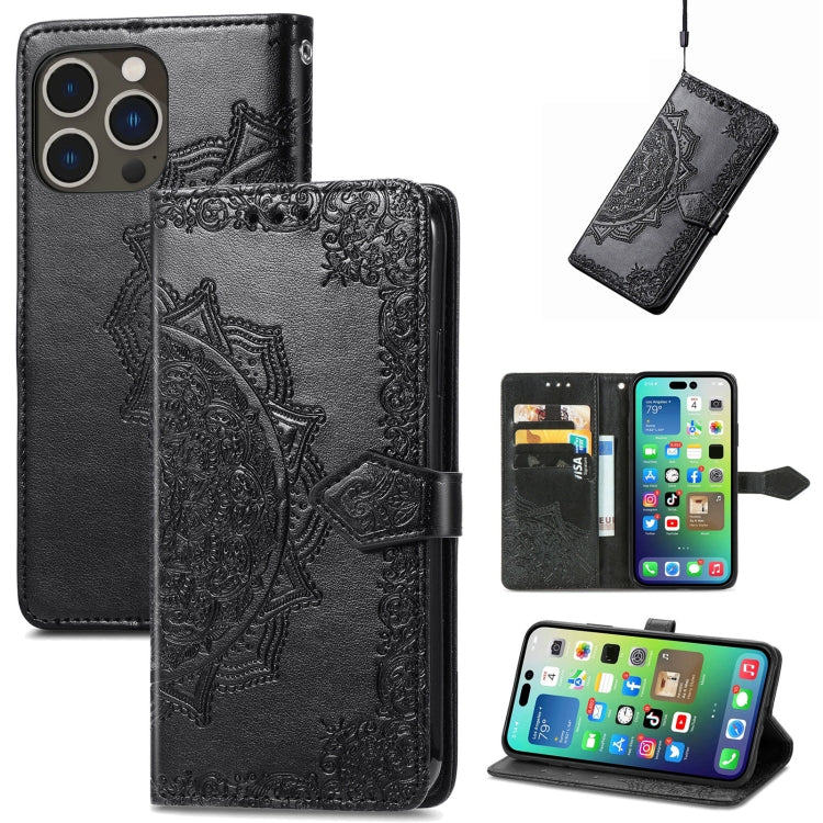 Mandala Flower Embossed Leather Phone Case, For iPhone 16 Pro Max, For iPhone 16 Pro, For iPhone 16 Plus, For iPhone 16, For  iPhone 15 Pro Max