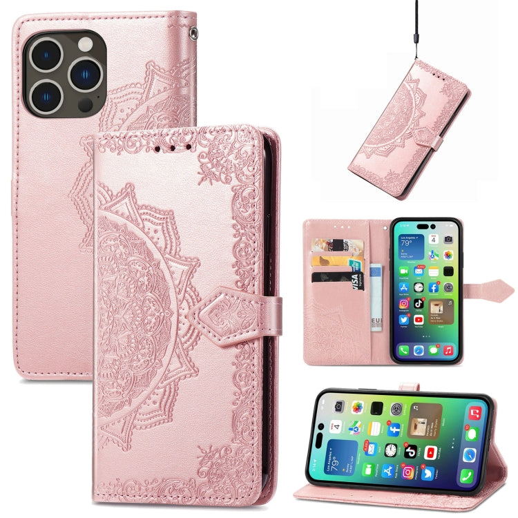 Mandala Flower Embossed Leather Phone Case, For iPhone 16 Pro Max, For iPhone 16 Pro, For iPhone 16 Plus, For iPhone 16, For  iPhone 15 Pro Max