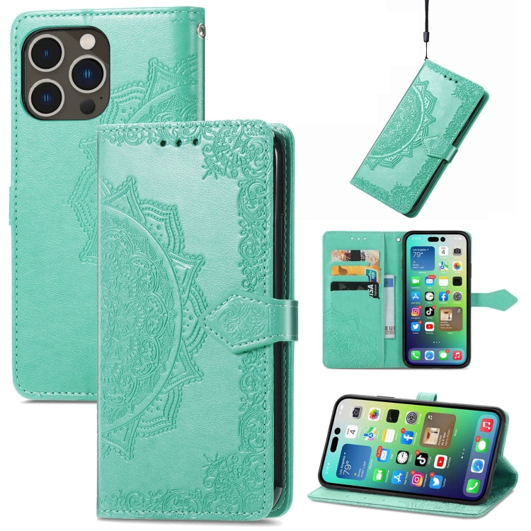 Mandala Flower Embossed Leather Phone Case, For iPhone 16 Pro Max, For iPhone 16 Pro, For iPhone 16 Plus, For iPhone 16, For  iPhone 15 Pro Max