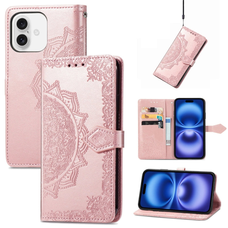 Mandala Flower Embossed Leather Phone Case, For iPhone 16 Pro Max, For iPhone 16 Pro, For iPhone 16 Plus, For iPhone 16, For  iPhone 15 Pro Max