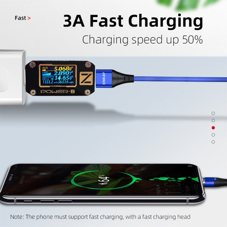 ENKAY 3A USB to 8 Pin Magnetic Fast Charging Data Cable with LED Light, 1m 3A USB to 8 Pin, 2m 3A USB to 8 Pin