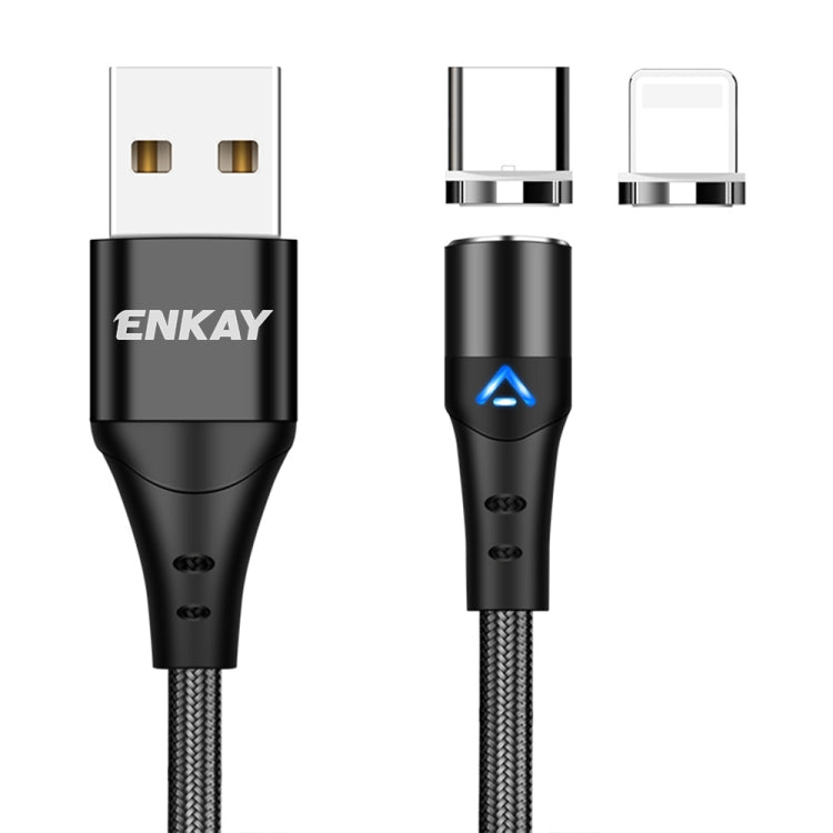 ENKAY 2 in 1 3A USB to 8 Pin + Type-C Magnetic Fast Charging Data Cable, 1m 3A USB to 8 Pin + Type-C, 2m 3A USB to 8 Pin + Type-C