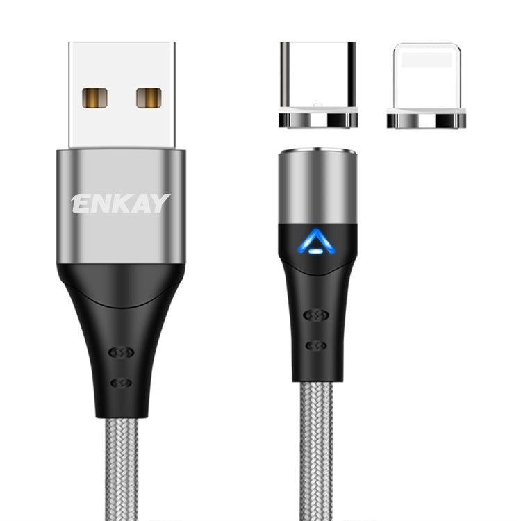 ENKAY 2 in 1 3A USB to 8 Pin + Type-C Magnetic Fast Charging Data Cable, 1m 3A USB to 8 Pin + Type-C, 2m 3A USB to 8 Pin + Type-C