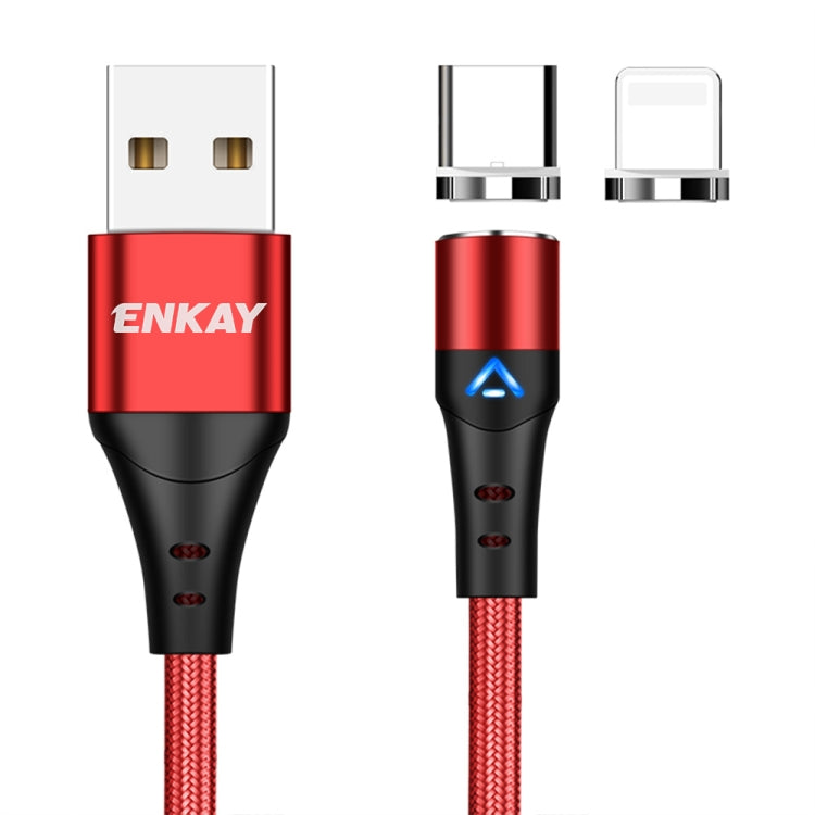 ENKAY 2 in 1 3A USB to 8 Pin + Type-C Magnetic Fast Charging Data Cable, 1m 3A USB to 8 Pin + Type-C, 2m 3A USB to 8 Pin + Type-C