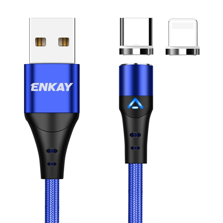 ENKAY 2 in 1 3A USB to 8 Pin + Type-C Magnetic Fast Charging Data Cable, 1m 3A USB to 8 Pin + Type-C, 2m 3A USB to 8 Pin + Type-C