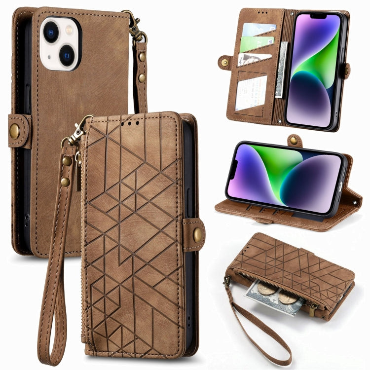 Geometric Zipper Wallet Side Buckle Leather Phone Case, For iPhone 15 Pro, For iPhone 15 Plus, For iPhone 15, For iPhone 14 Plus, For iPhone 14