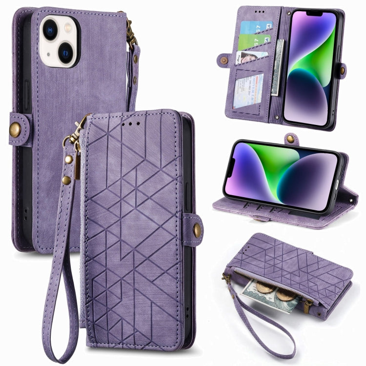 Geometric Zipper Wallet Side Buckle Leather Phone Case, For iPhone 15 Pro, For iPhone 15 Plus, For iPhone 15, For iPhone 14 Plus, For iPhone 14