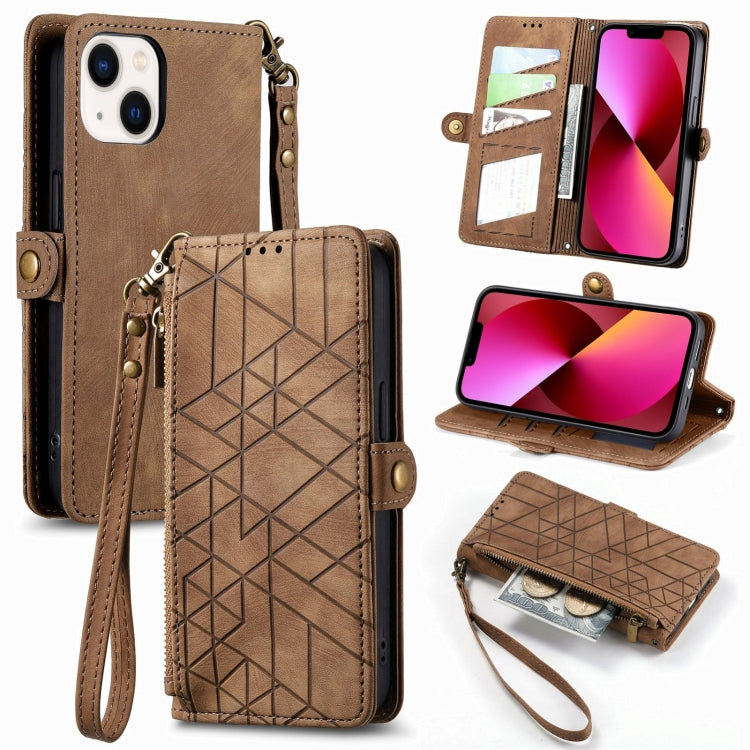 Geometric Zipper Wallet Side Buckle Leather Phone Case, For iPhone 13, For iPhone 13 mini, For iPhone 12 Pro Max, For iPhone 12 / 12 Pro, For iPhone 12 mini