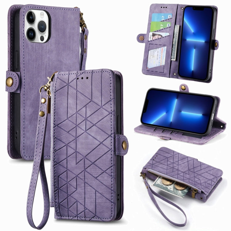 Geometric Zipper Wallet Side Buckle Leather Phone Case, For iPhone 14 Pro, For iPhone 14 Pro Max, For iPhone 7 / 8 / SE 2022, For iPhone 13 Pro Max, For iPhone 13 Pro