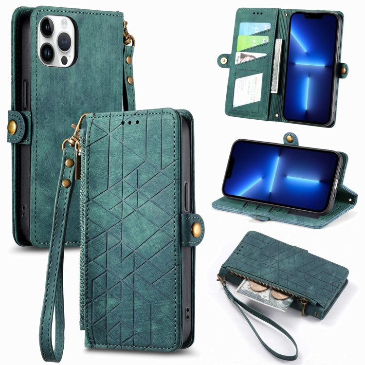 Geometric Zipper Wallet Side Buckle Leather Phone Case, For iPhone 14 Pro, For iPhone 14 Pro Max, For iPhone 7 / 8 / SE 2022, For iPhone 13 Pro Max, For iPhone 13 Pro