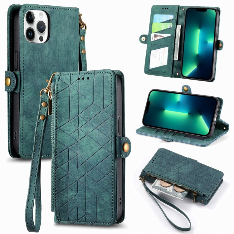 Geometric Zipper Wallet Side Buckle Leather Phone Case, For iPhone 14 Pro, For iPhone 14 Pro Max, For iPhone 7 / 8 / SE 2022, For iPhone 13 Pro Max, For iPhone 13 Pro