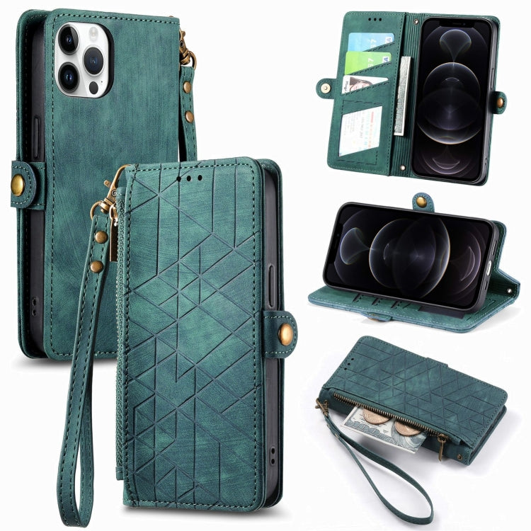 Geometric Zipper Wallet Side Buckle Leather Phone Case, For iPhone 13, For iPhone 13 mini, For iPhone 12 Pro Max, For iPhone 12 / 12 Pro, For iPhone 12 mini