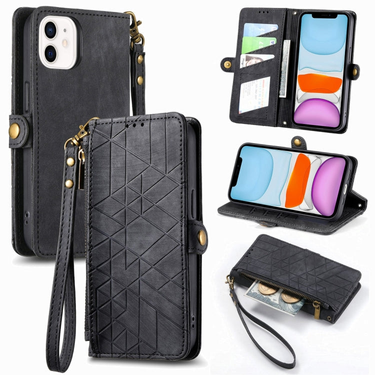 Geometric Zipper Wallet Side Buckle Leather Phone Case