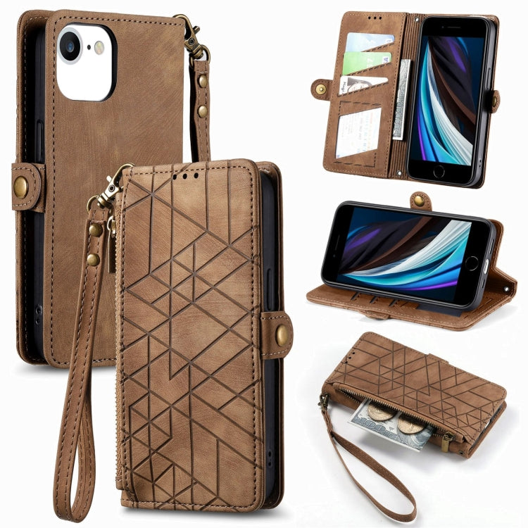 Geometric Zipper Wallet Side Buckle Leather Phone Case, For iPhone 14 Pro, For iPhone 14 Pro Max, For iPhone 7 / 8 / SE 2022, For iPhone 13 Pro Max, For iPhone 13 Pro