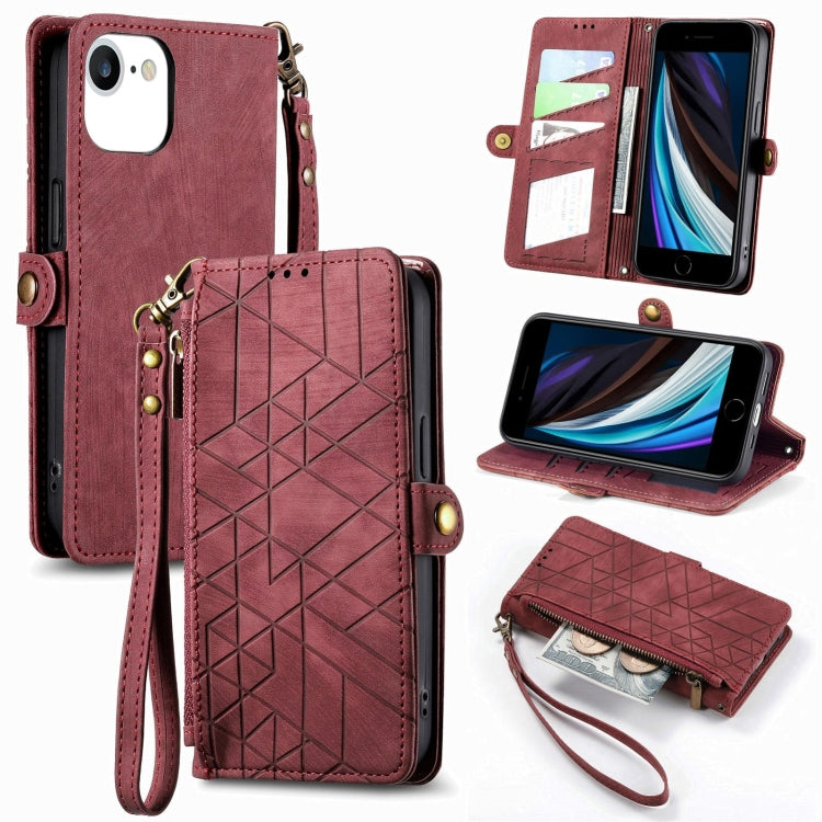 Geometric Zipper Wallet Side Buckle Leather Phone Case, For iPhone 14 Pro, For iPhone 14 Pro Max, For iPhone 7 / 8 / SE 2022, For iPhone 13 Pro Max, For iPhone 13 Pro