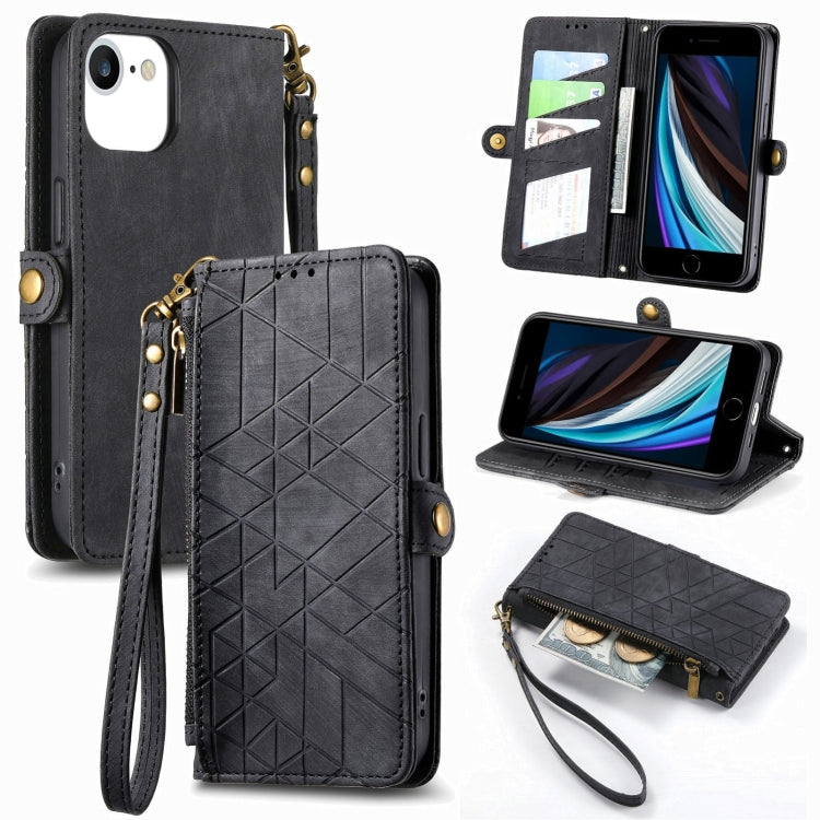 Geometric Zipper Wallet Side Buckle Leather Phone Case, For iPhone 14 Pro, For iPhone 14 Pro Max, For iPhone 7 / 8 / SE 2022, For iPhone 13 Pro Max, For iPhone 13 Pro