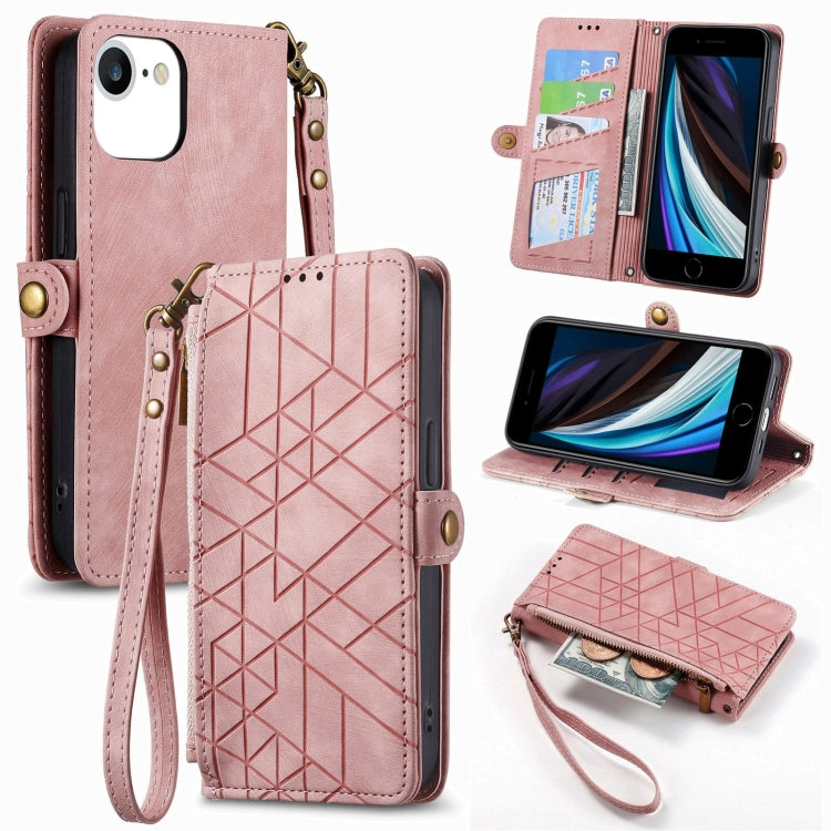 Geometric Zipper Wallet Side Buckle Leather Phone Case, For iPhone 14 Pro, For iPhone 14 Pro Max, For iPhone 7 / 8 / SE 2022, For iPhone 13 Pro Max, For iPhone 13 Pro