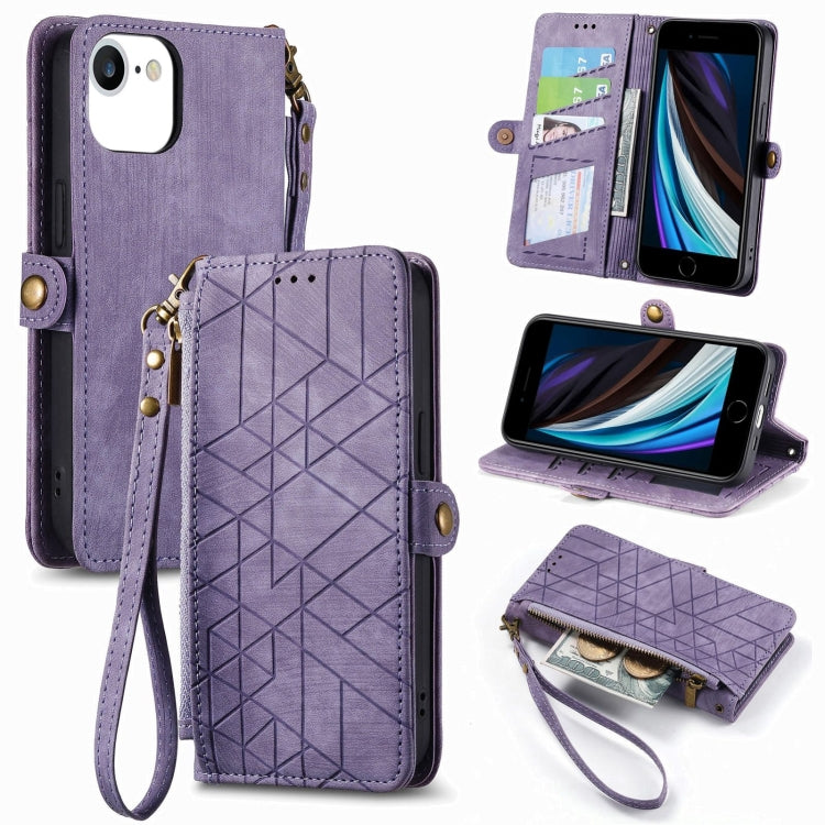 Geometric Zipper Wallet Side Buckle Leather Phone Case, For iPhone 14 Pro, For iPhone 14 Pro Max, For iPhone 7 / 8 / SE 2022, For iPhone 13 Pro Max, For iPhone 13 Pro