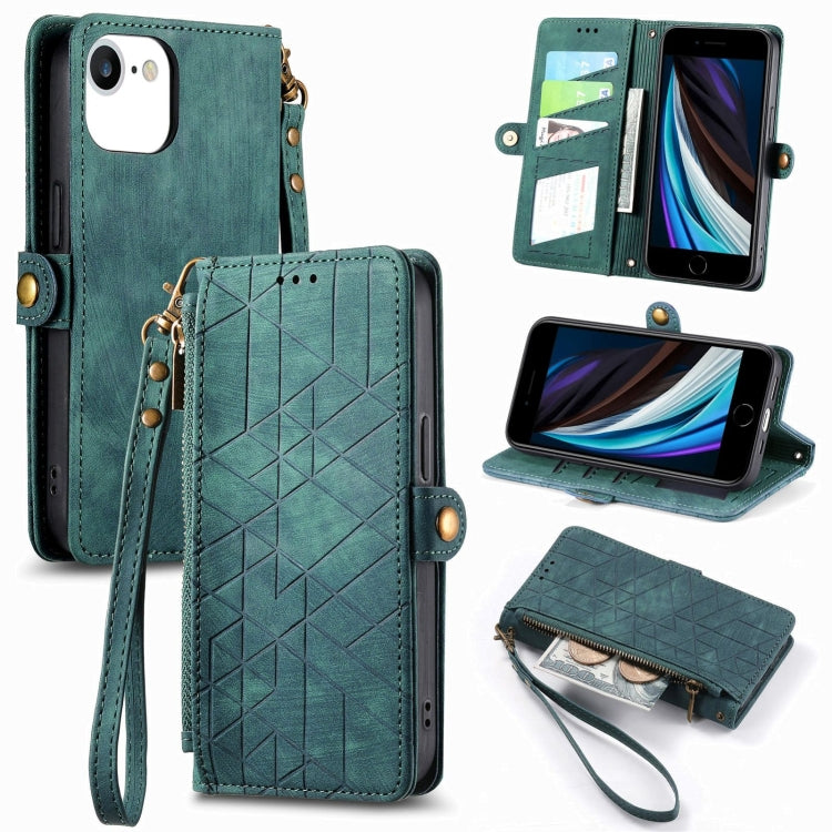 Geometric Zipper Wallet Side Buckle Leather Phone Case, For iPhone 14 Pro, For iPhone 14 Pro Max, For iPhone 7 / 8 / SE 2022, For iPhone 13 Pro Max, For iPhone 13 Pro