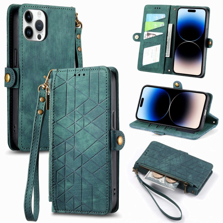 Geometric Zipper Wallet Side Buckle Leather Phone Case, For iPhone 15 Pro, For iPhone 15 Plus, For iPhone 15, For iPhone 14 Plus, For iPhone 14