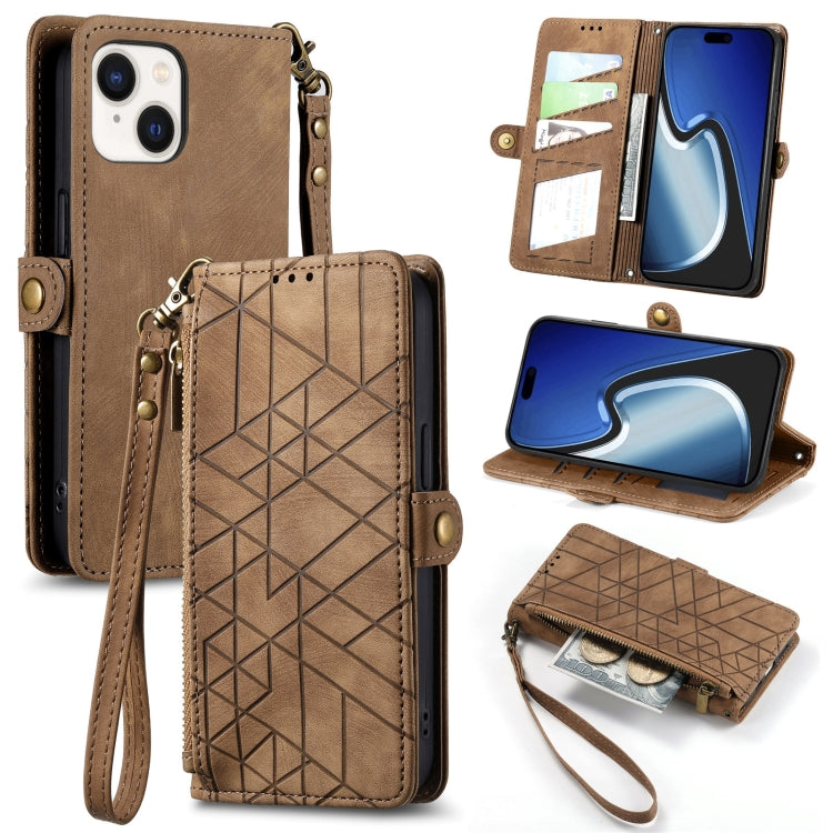 Geometric Zipper Wallet Side Buckle Leather Phone Case, For iPhone 15 Pro, For iPhone 15 Plus, For iPhone 15, For iPhone 14 Plus, For iPhone 14