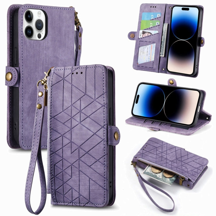 Geometric Zipper Wallet Side Buckle Leather Phone Case, For iPhone 16 Pro Max, For iPhone 16 Pro, For iPhone 16 Plus, For iPhone 16, For iPhone 15 Pro Max