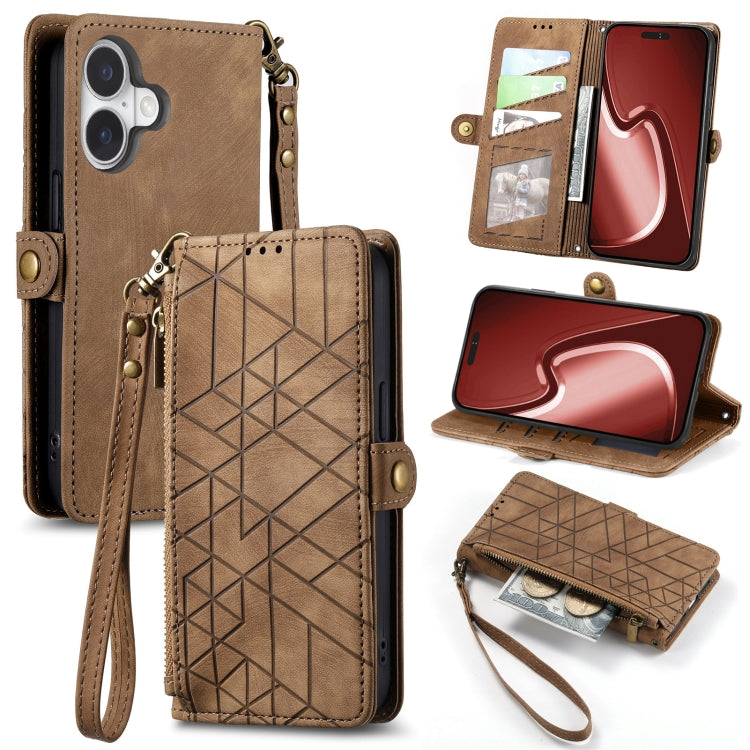 Geometric Zipper Wallet Side Buckle Leather Phone Case, For iPhone 16 Pro Max, For iPhone 16 Pro, For iPhone 16 Plus, For iPhone 16, For iPhone 15 Pro Max