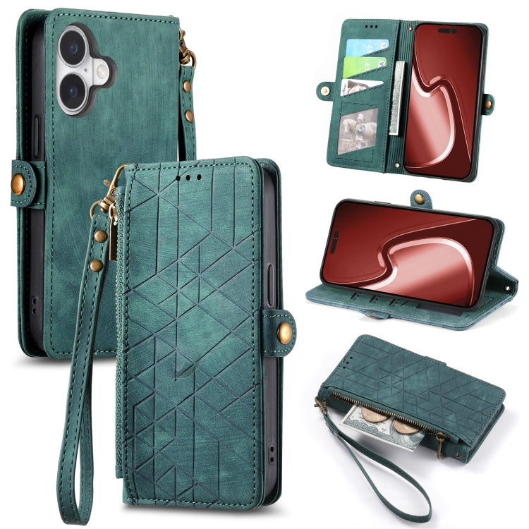 Geometric Zipper Wallet Side Buckle Leather Phone Case, For iPhone 16 Pro Max, For iPhone 16 Pro, For iPhone 16 Plus, For iPhone 16, For iPhone 15 Pro Max