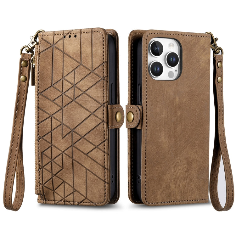 Geometric Zipper Wallet Side Buckle Leather Phone Case, For iPhone 16 Pro Max, For iPhone 16 Pro, For iPhone 16 Plus, For iPhone 16, For iPhone 15 Pro Max