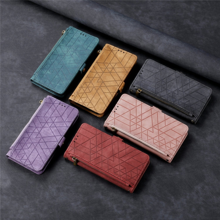 Geometric Zipper Wallet Side Buckle Leather Phone Case, For iPhone 16 Pro Max, For iPhone 16 Pro, For iPhone 16 Plus, For iPhone 16, For iPhone 15 Pro Max