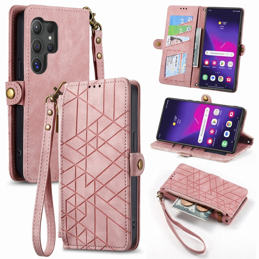 Geometric Zipper Wallet Side Buckle Leather Phone Case, For Samsung Galaxy S24 Ultra 5G, For Samsung Galaxy S24+ 5G, For Samsung Galaxy S24 5G, For Samsung Galaxy A05