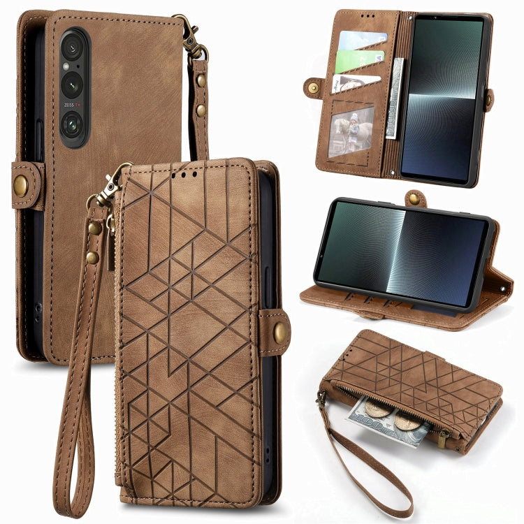 Geometric Zipper Wallet Side Buckle Leather Phone Case, For Sony Xperia 10 VI, For Sony Xperia 1 VI, For Sony Xperia 5 VI, For Sony Xperia 5 V, For Sony Xperia 1 V