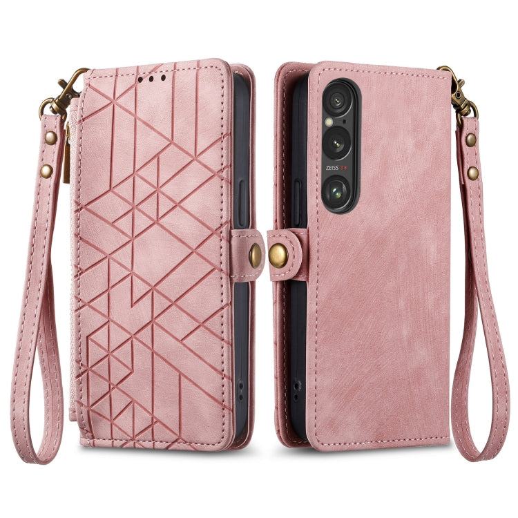 Geometric Zipper Wallet Side Buckle Leather Phone Case, For Sony Xperia 10 VI, For Sony Xperia 1 VI, For Sony Xperia 5 VI, For Sony Xperia 5 V, For Sony Xperia 1 V