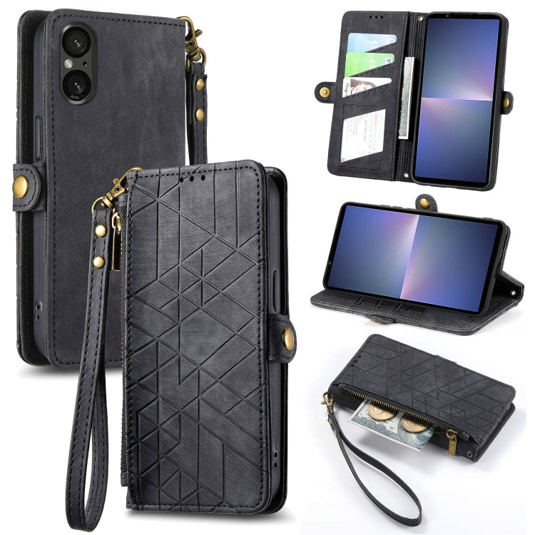 Geometric Zipper Wallet Side Buckle Leather Phone Case, For Sony Xperia 10 VI, For Sony Xperia 1 VI, For Sony Xperia 5 VI, For Sony Xperia 5 V, For Sony Xperia 1 V