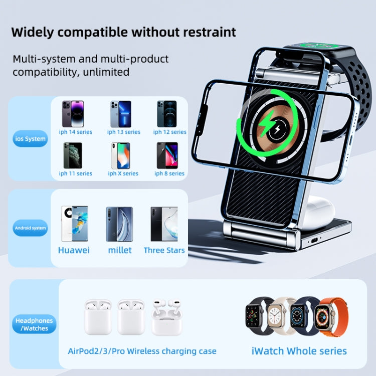 T30 Folding Wireless Charging Stand for Cell Phone Watch Headset 4 in 1 Charger, T30