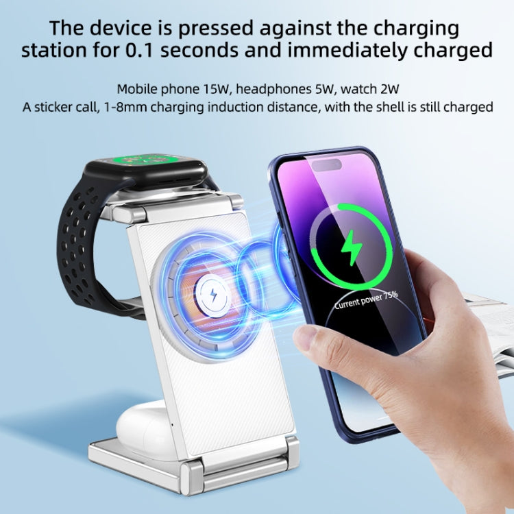 T30 Folding Wireless Charging Stand for Cell Phone Watch Headset 4 in 1 Charger, T30