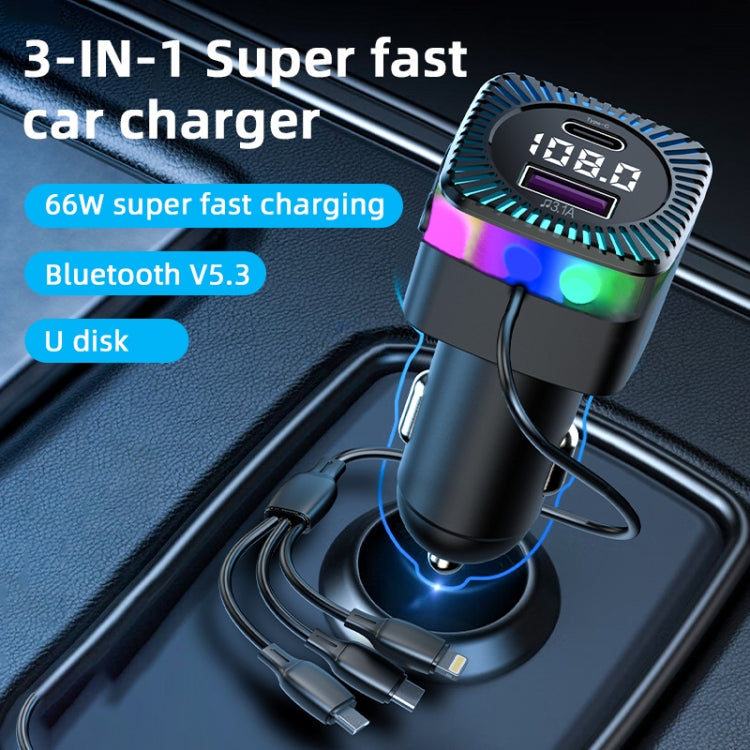 CS5 Car 3 in 1 Bluetooth 5.3 MP3 Player FM Transmitter Charger with Cable, CS5