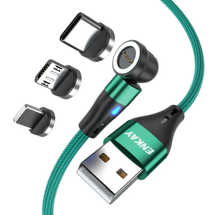 ENKAY 3 in 1 3A USB to Type-C / 8 Pin / Micro USB Magnetic 540 Degrees Rotating Fast Charging Cable, 1m, 2m