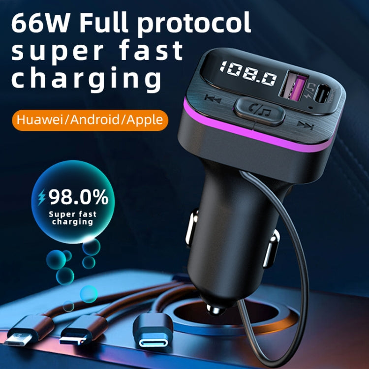 CS3 With 3 Charging Cables 66W Car Charger MP3 Player Bluetooth FM Transmitter, CS3