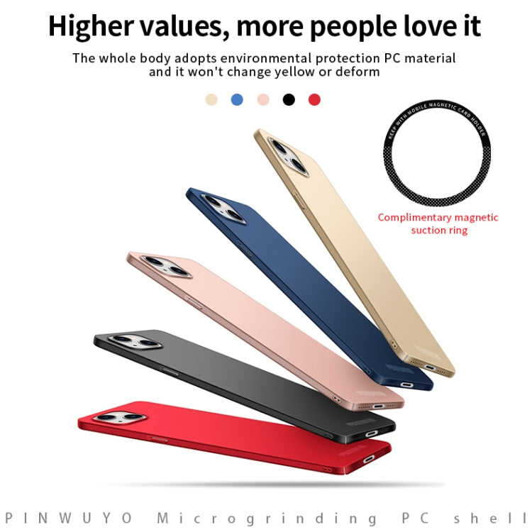 PINWUYO Micro-Frosted PC Ultra-thin Hard Phone Case with Magsafe Magnetic Ring, For iPhone 15 Plus, For iPhone 15