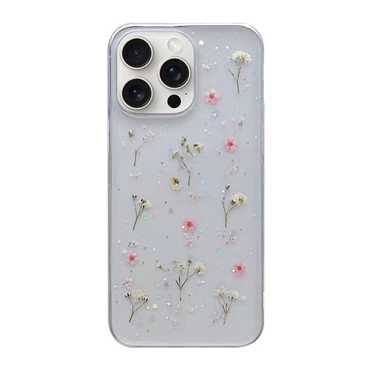 Gypsophila Flowers Pattern TPU Protective Phone Case, For iPhone 16 Pro Max, For iPhone 16 Pro, For iPhone 16 Plus, For iPhone 16, For iPhone 15 Pro Max, For iPhone 15 Pro, For iPhone 15 Plus, For iPhone 15