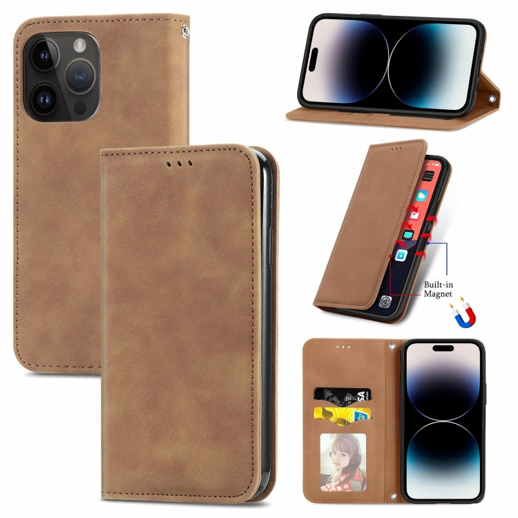 Retro Skin Feel Magnetic Flip Leather Phone Case, For iPhone 15 Pro, For  iPhone 15 Plus, For iPhone 15, For  iPhone 14 Plus, For iPhone 14