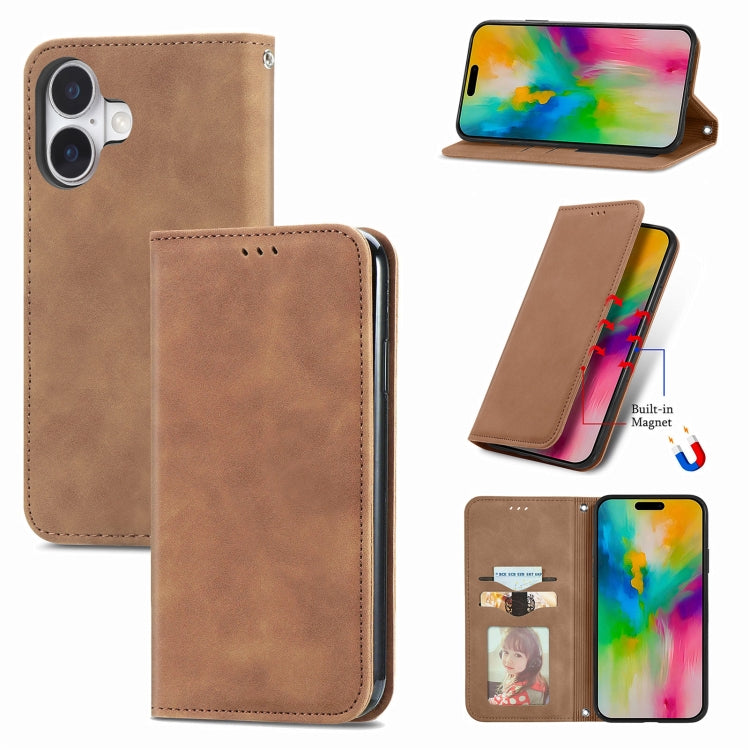 Retro Skin Feel Magnetic Flip Leather Phone Case, For iPhone 16 Pro Max, For iPhone 16 Pro, For iPhone 16 Plus, For iPhone 16, For iPhone 15 Pro Max