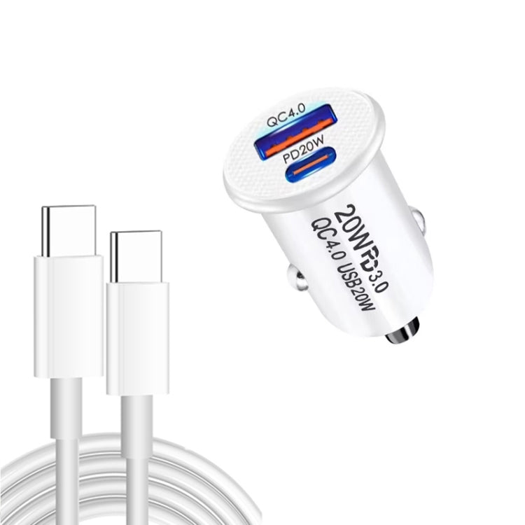 P10 Mini QC4.0 USB / PD20W Car Charger with Type-C to Type-C Fast Charging Data Cable, P10 with Cable (Black), P10 with Cable (White)