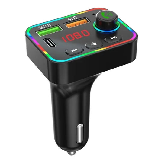 PDF4 PD 25W Fast Car Charger with Hands-Free Calls FM Transmitter 7-Color Led Lights MP3 Player, PDF4