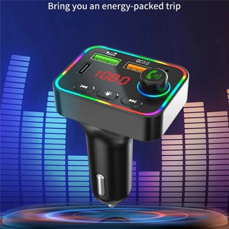 PDF4 PD 25W Fast Car Charger with Hands-Free Calls FM Transmitter 7-Color Led Lights MP3 Player, PDF4